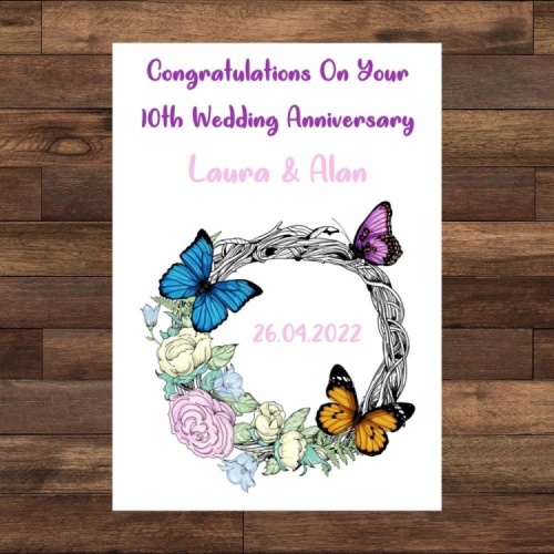 Personalised Floral Butterfly Wreath Wedding Anniversary Card