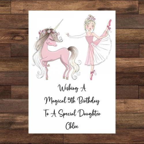 Personalised Ballerina & Unicorn Birthday Card